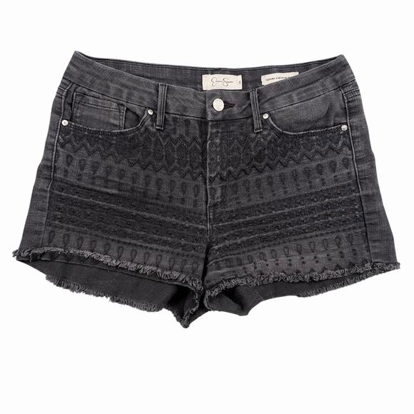 Jessica Simpson Y2K Uptown High Rise Denim Shorts Sz 28 Black Gray Frayed Hem - Picture 1 of 11
